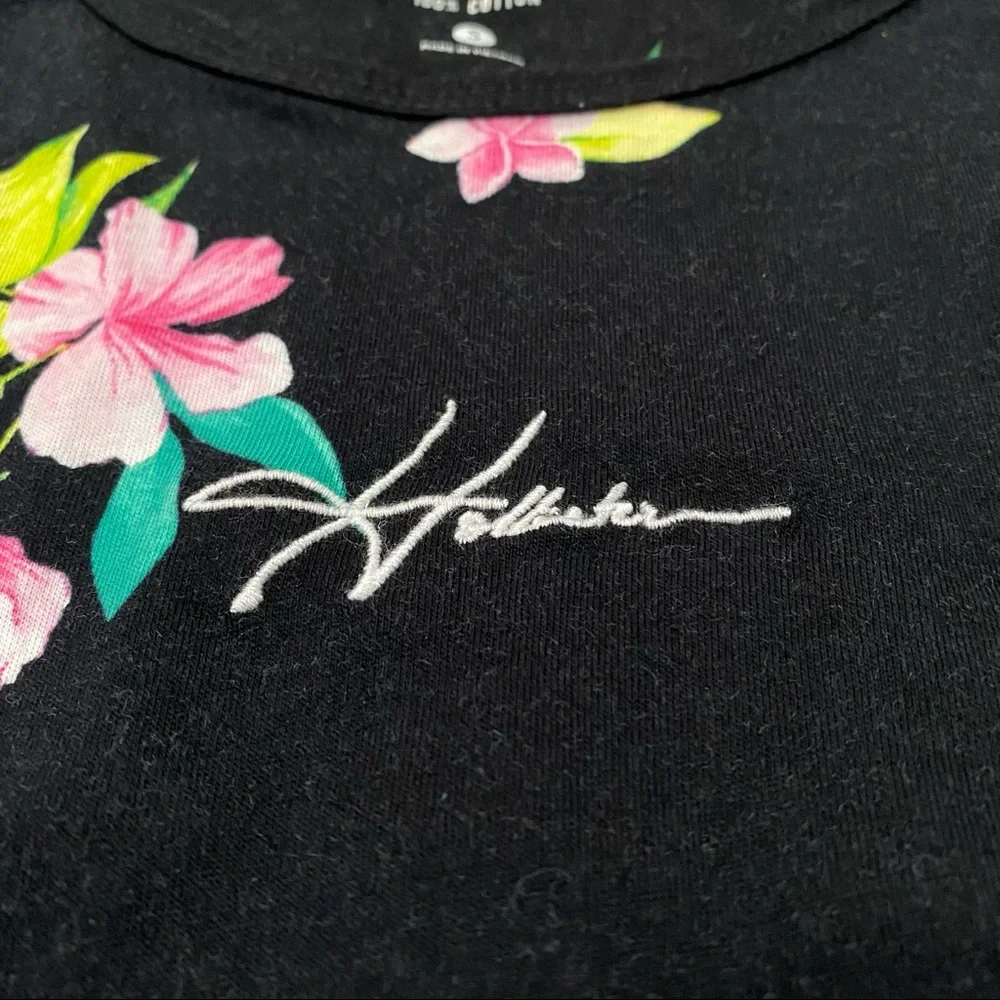 Hollister; Black Neon Tropical Flower Tank Top Sleeveless - Picture 2 of 7